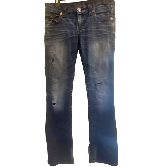 Big Star Jeans Womens 28 R Blue Liv Boot Cut Dark Wash Distressed Denim Pants - Picture 15 of 15
